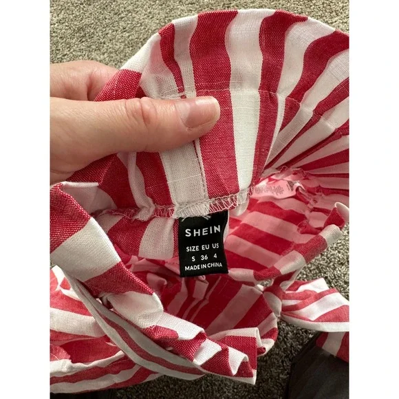Shein Red White Striped‎ Shorts Tie Waist Casual Summer Womens Small - Picture 3 of 3
